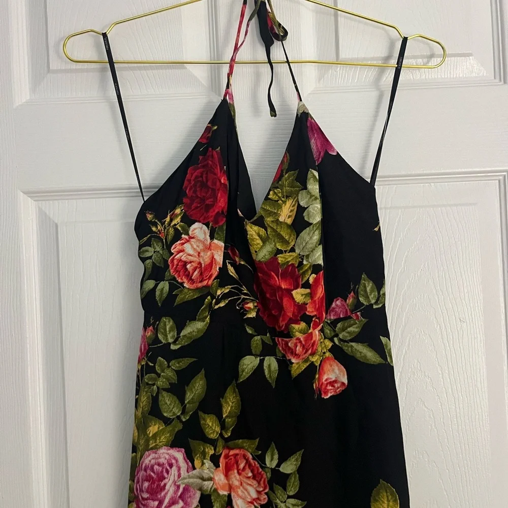 Floral Halter Maxi Dress - Black and Red - Picture 4 of 10